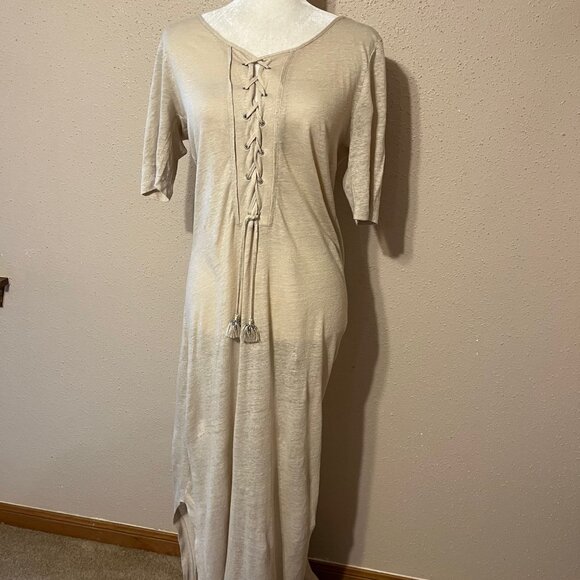 Sz S Calypso St. Barth Beige Linen Jersey Lace Up Maxi Dress or Swim Cov… - Picture 5 of 16